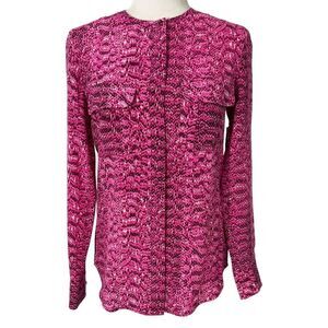 Equipment New w Tag XSmall Silk Snakeskin Pattern Magenta Buttoned Tunic Blouse